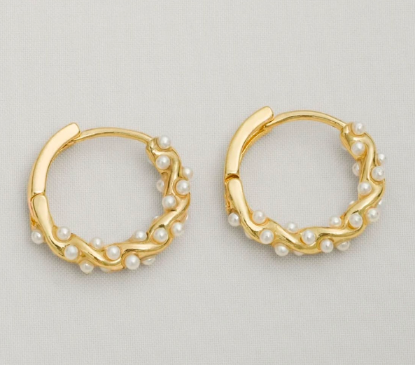 Pearl Twist Gold Hoop Earrings