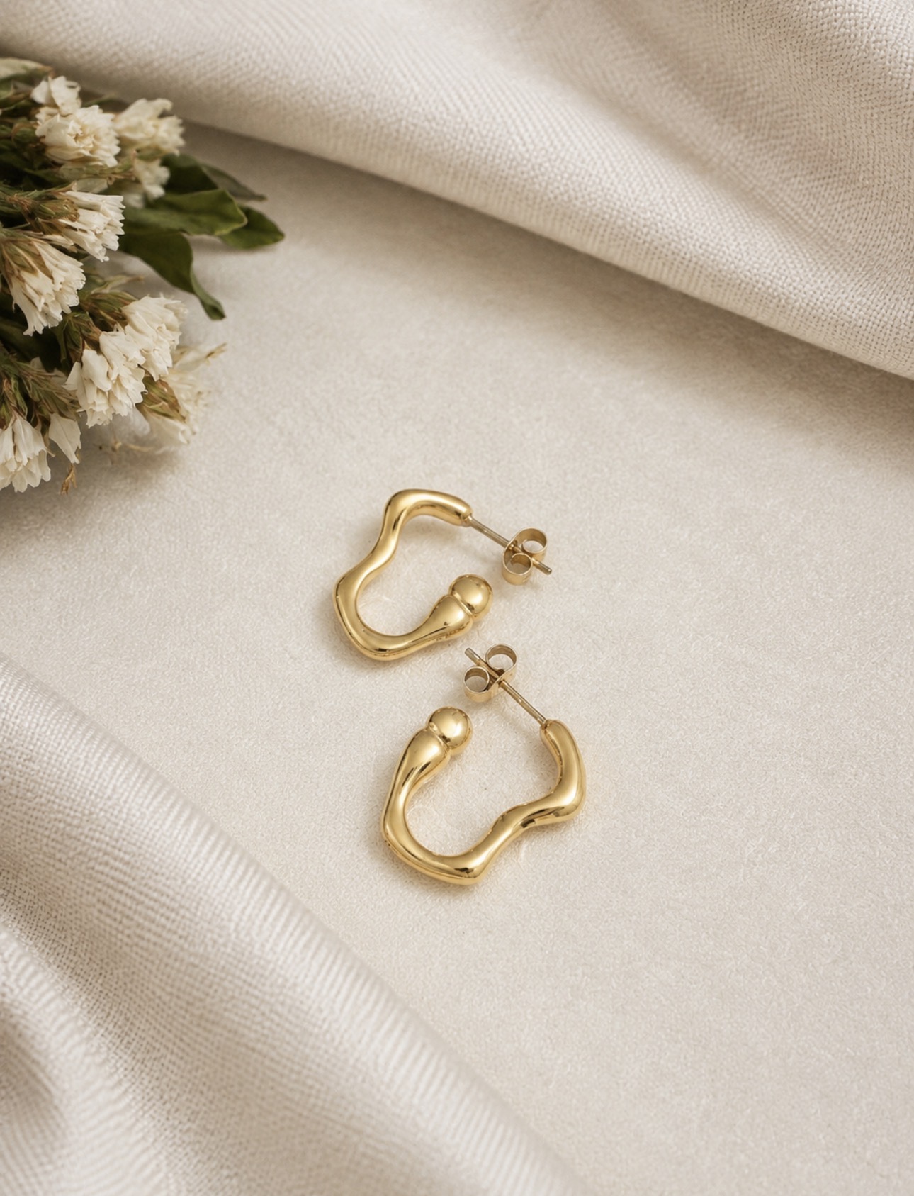 Organic Gold Stud Earrings